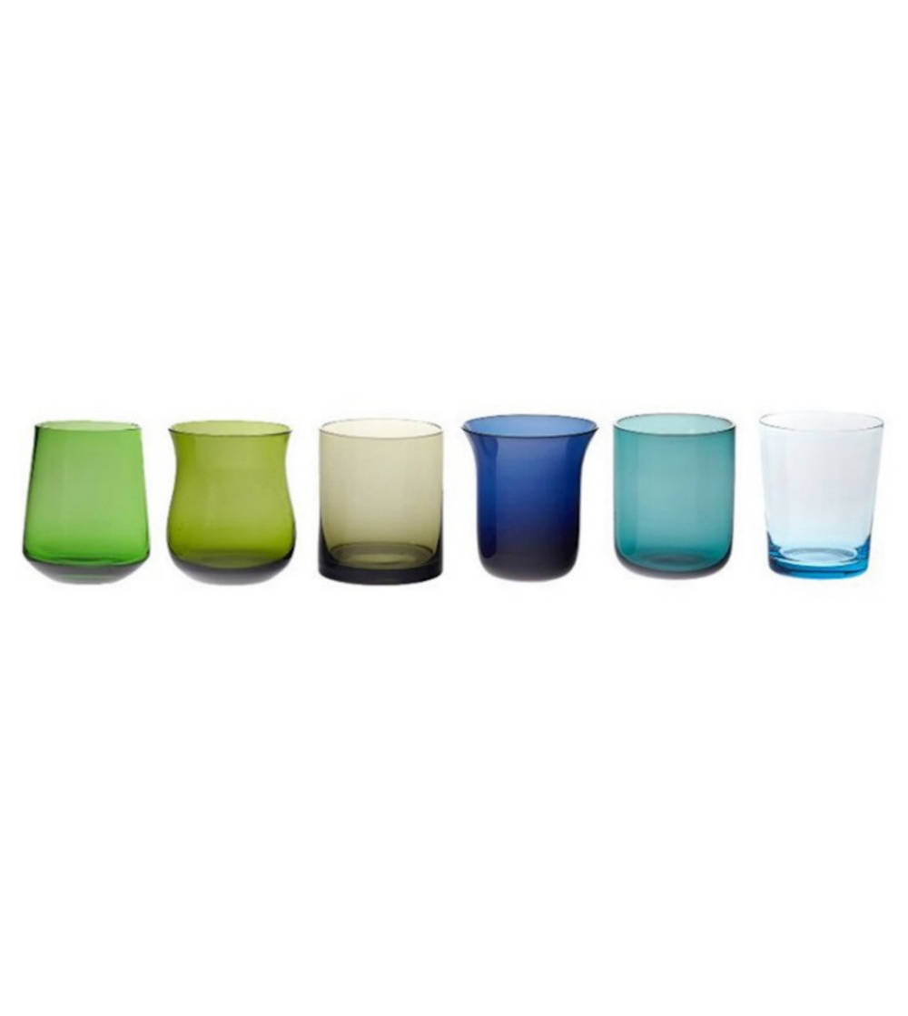 Bitossi Home Set of 6 Glasses Assorted Shapes Nuances Blue Green - Red Wine  - Issimo