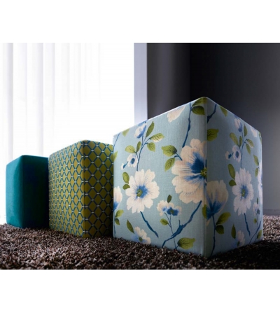 Pouf Vanity in pelle e tessuto blu CPRN Homood