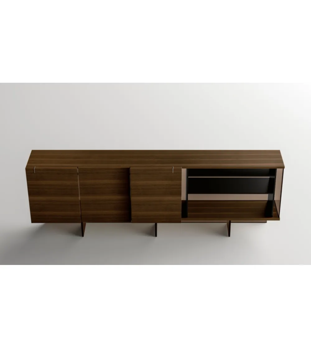 Credenza in vetro con ante scorrevoli su ruote Shoji