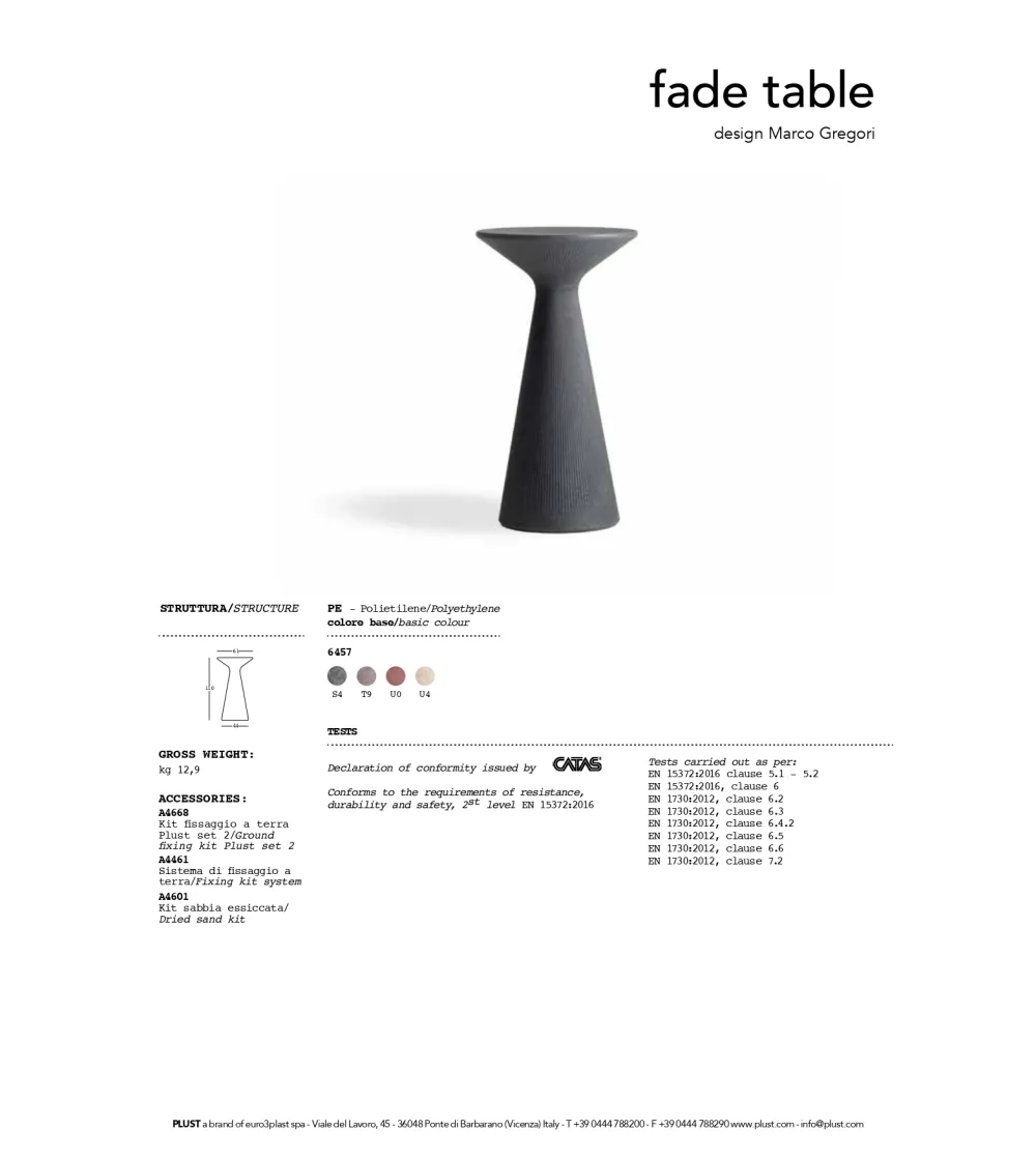 Fade T2-H Tavolino alto rotondo per sgabelli 110cm polietilene design