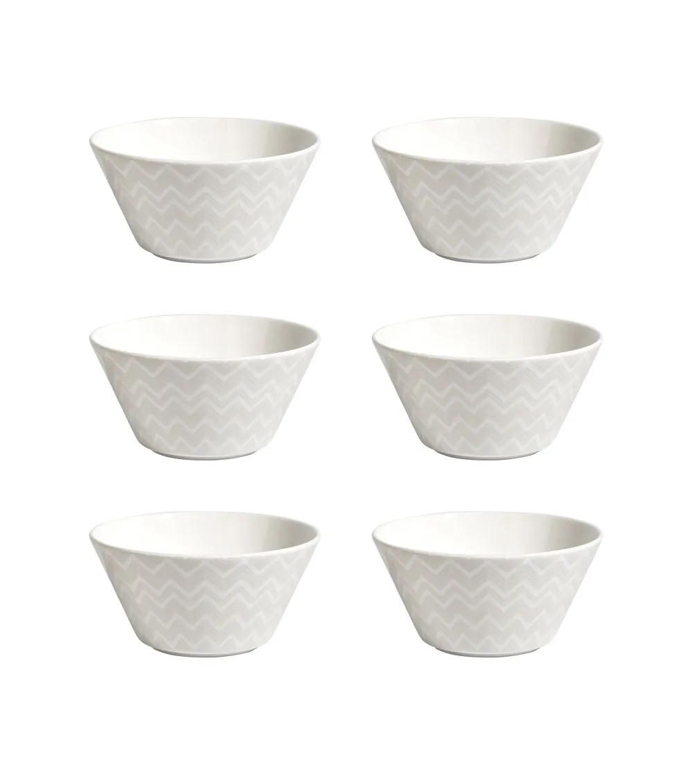 Missoni - Set of 6 Zig Zag White Fruit Bowls